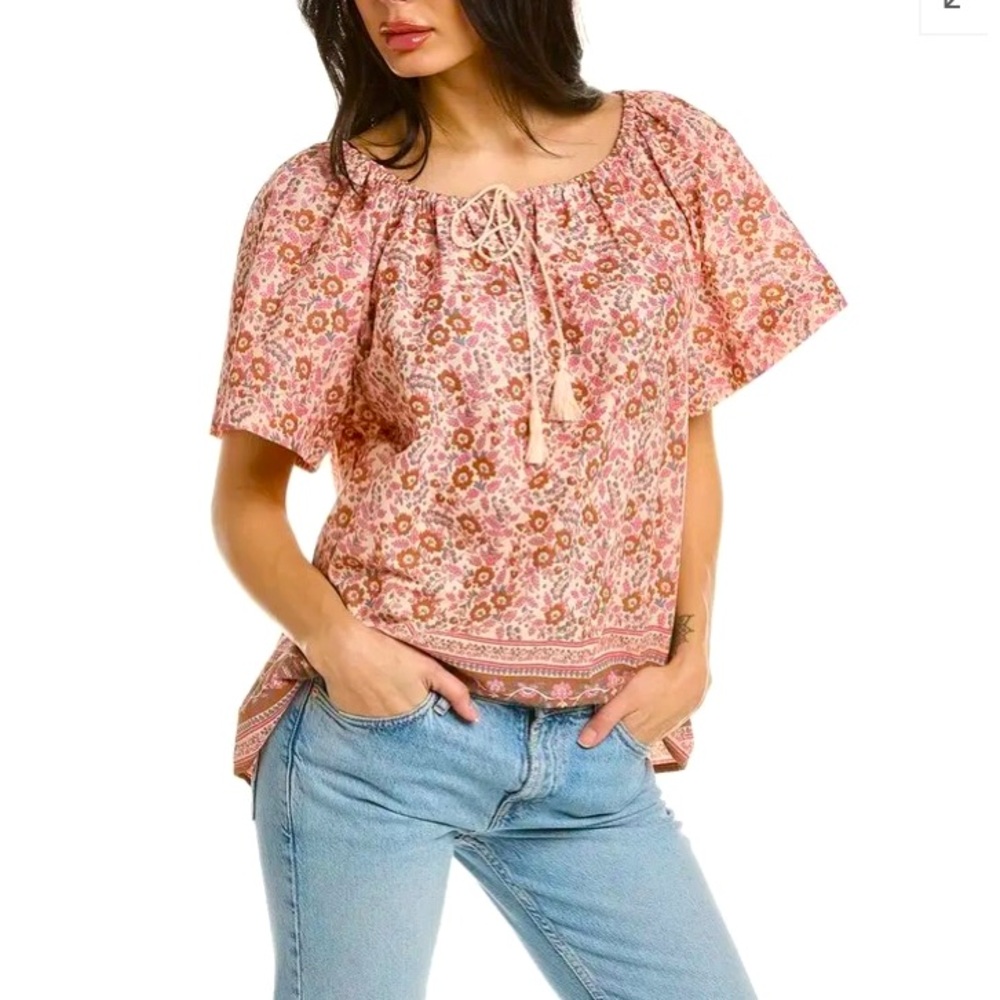 NWT FAHERTY Florence Top, Medium, Multi Color, Boho Summer Party Peasant Hippie